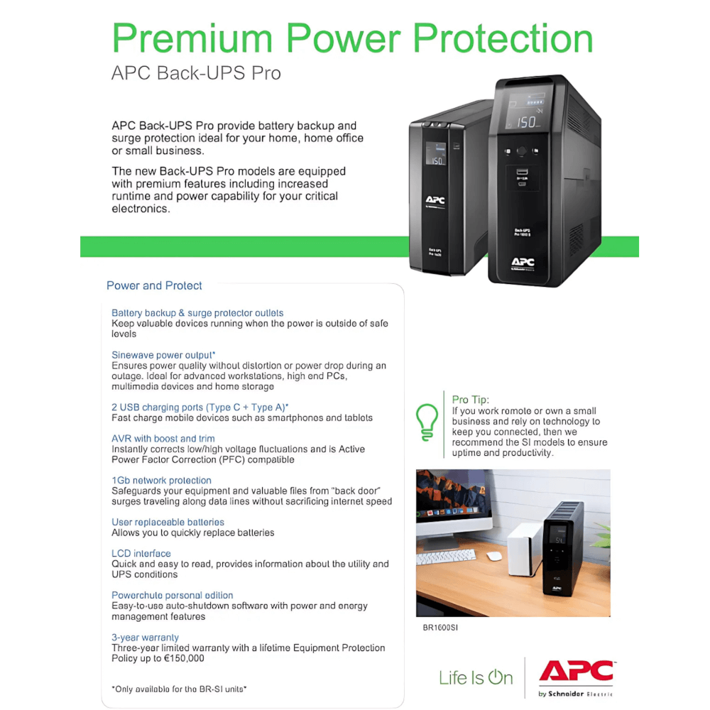 เครื่องสำรองไฟฟ้า APC 900VA 540 วัตต์ รุ่น BR900MI-3Y EASY UPS 3 ช่อง ป้องกัน ไฟตก ไฟเกิน
